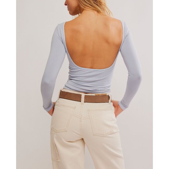 🆕 FREE PEOPLE Low Back Seamless Long Sleeve / Skywriting - Picture 1 of 5
